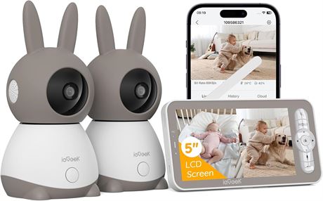ieGeek Babyphone 2K avec 2 cam ras,  cran partag  360 , moniteur LCD 5"