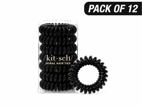 Kitsch Spiral Hair Ties for Women, Black,12 box 8 Pcs - Coiled Plastic Ponytails