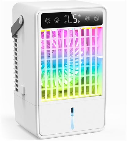 1500ML Portable Air Cooler Fan 5 Speeds Timer Mist for Bedroom Office White