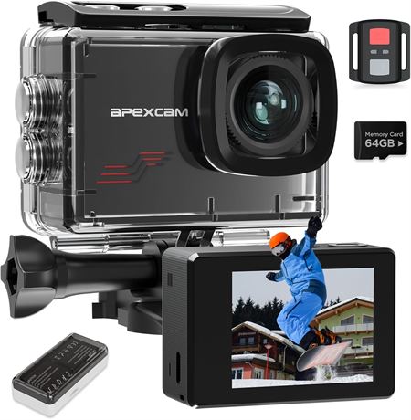 Caméra Sport Apexcam M80 4K 60FPS Étanche 64GB Accessoires