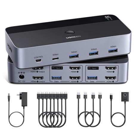 Commutateur KVM HDMI UGREEN 2 PC / 2 moniteurs, USB 3.0