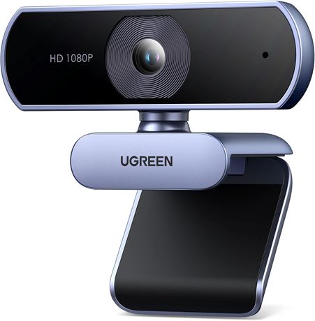 UGREEN 1080P Webcam Dual Noise-Cancel Mics Auto Light Correction