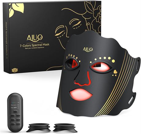 Red Light Therapy Face LED Mask, Rechargeable, Eye Protection, Timer, Black