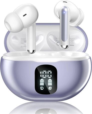 Wireless Earbuds, Bluetooth 5.4, 50H, LED, Noise Cancelling Mic, Blue