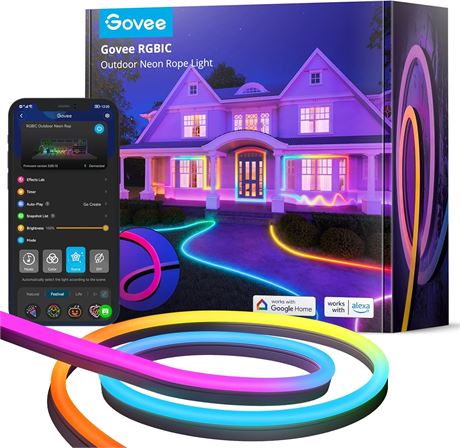 Govee Neon Rope Lights 32.8ft RGBIC, IP67, Music Sync, 64 Scene Modes
