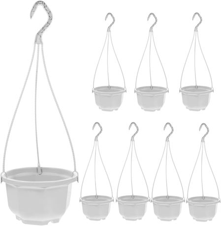 5.89x5.89x3.54 Inch Plastic Hanging Planters, 8 Round Plant Pots with Hooks