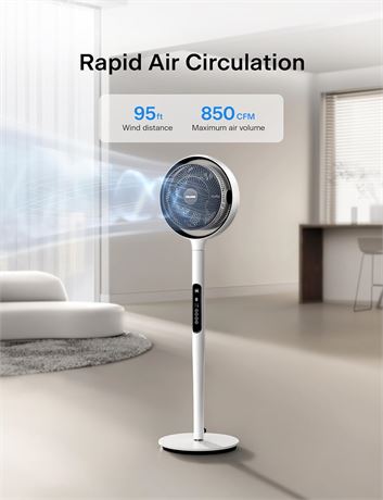 Pasapair DC Pedestal Fan – 12-Speed, Voice & Remote Control, White