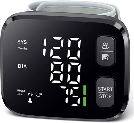 Blood Pressure Monitor with LED Display, Wrist Cuff, 120x2 Readings