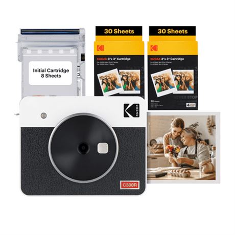 KODAK Mini Shot 3 2-in-1 Instant Camera & Printer (3x3), 68 Sheets, White