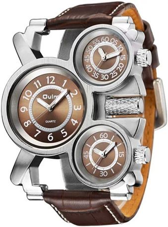 Oulm Three Time Display Quartz Mens Military Army Sport Wrist Watch