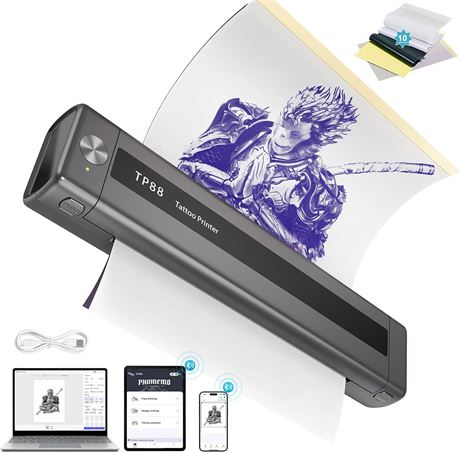 Tattoo Machines TP88 Wireless Stencil with 10 Transfer Papers, Bluetooth