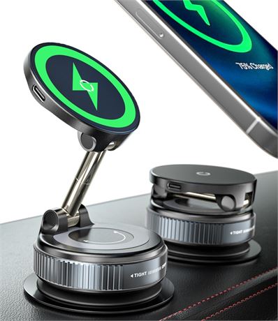 15W Fast Charger Car Phone Holder Mount, Magnetic Wireless, 360  MagSafe