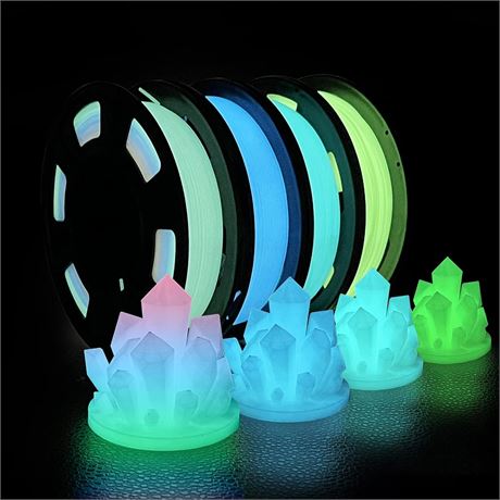 Lot filament imprimante 3D PLA 1.75mm, phosphorescent multicolore 4x250g