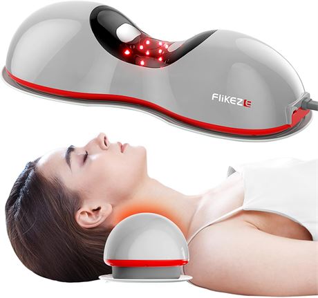 Heated Neck Stretcher with Red Light, Wireless Ergonomic Neck Support, Grey