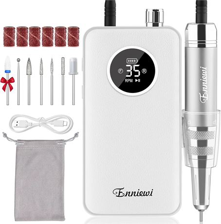 Enniewi Perceuse à ongles pro, 35 000 tr/min, rechargeable, manucure pédicure