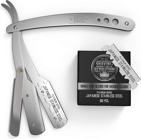 Shaving Revolution Straight Razor Kit with 100 Blades, Professional Barber Set