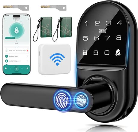 Smart Door Lock with Handle (Gateway), 7-in-1 Fingerprint Lock, Remote App
