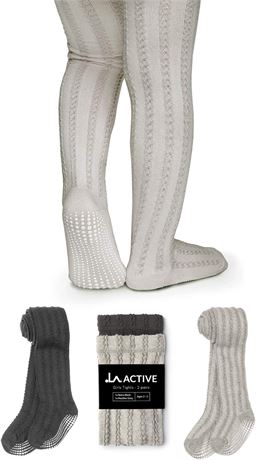 LA Active Baby Girls Tights - Cotton Cable Knit Winter Tights - Non-Skid