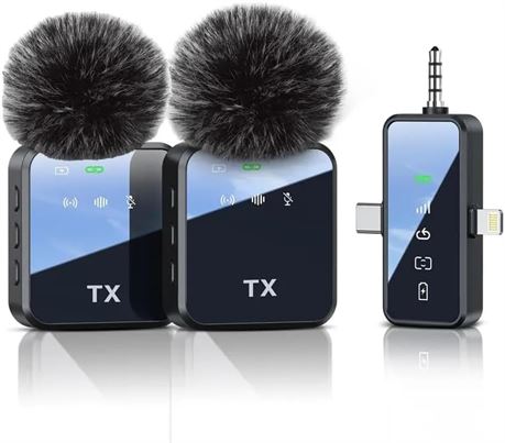 Microphone Sans Fil 3-en-1 iPhone Android Caméra Lavalier 100m 18H Batterie