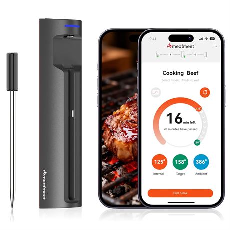 Thermom tre   viande sans fil Pro WiFi avec app, sonde ultra-fine, IP67