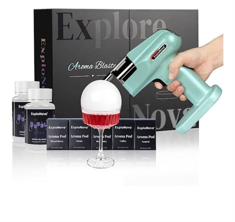 Cocktail Bubble Smoke Gun Kit with 5 Aroma Pods & Edible Bubbles (Cyan)