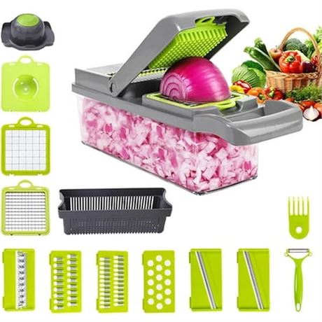 Kitchen Ideas 16-Piece Veggie Slicer, Food Chopper, Onion Cutter, Gray