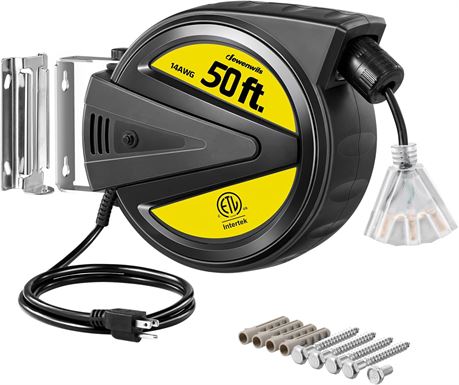DEWENWILS Extension Cord Reel, 50ft, 14/3 SJTW, 13A, ETL Listed