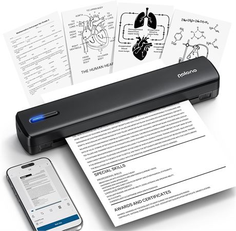 POLONO Portable Thermal Printer, Inkless, for Office & Home