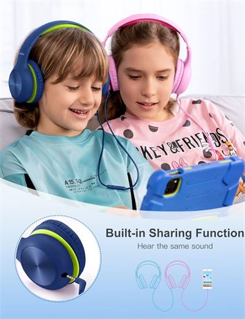 Nabevi Casque Enfant Filaire avec Micro Limiteur Volume Partage PC iPad Vert