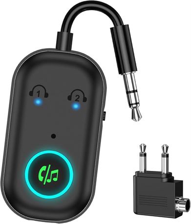 metteur Bluetooth 5.3 2-en-1 pour avion, double connexion, 13h, Plug & Play