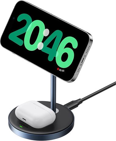 UGREEN MagFlow 2-in-1 Magnetic Wireless Charger, 15W MagSafe Stand (No AC)