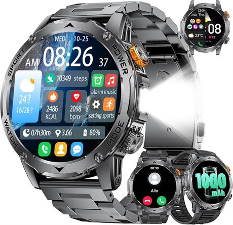LIGE Montre militaire homme, appels,  cran HD 4,4 cm, IP68, modes sport
