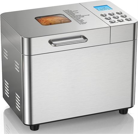 OSIPOTO 17-in-1 Bread Maker, 2LB, Stainless Steel, Non-Stick, 15h Timer