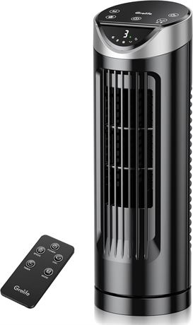 Grelife 16" Tower Fan – Remote, Oscillating, Quiet, Black