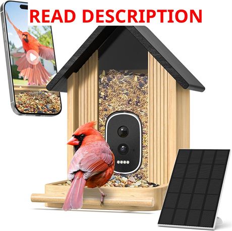 Bird Feeder with Camera: Bamboo Feeder, 2.5K UHD AI ID, Video, Solar Power