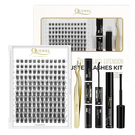 QUEWEL kit extensions cils 144 clusters colle outil remover