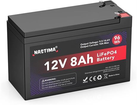 NASTIMA 12V 8Ah LiFePO4 Battery with 10A BMS, 4000+ Cycles