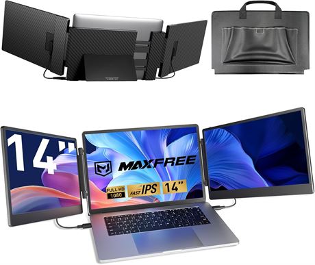Maxfree 14" Triple Laptop Screen Extender USB-C HDMI