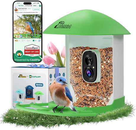 Smart Bird Feeder Camera with Solar Panel & Free AI Bird ID Auto Capture Green