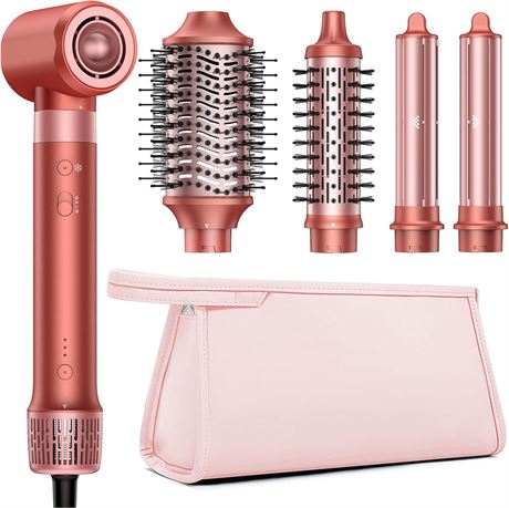 5-in-1 Hair Styler, 1500W Negative Ionic Hot Air Dryer Brush, Travel Bag
