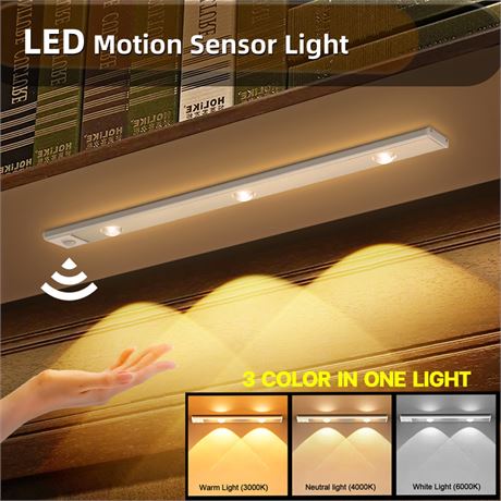 Under Cabinet Motion Sensor Light, 40CM, 3 Colors, Rechargeable