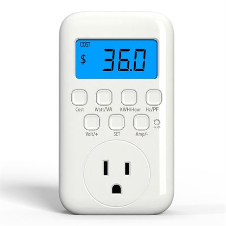HBN Power Meter Plug, LCD Display, 9 Modes, Monitors Energy & Cost