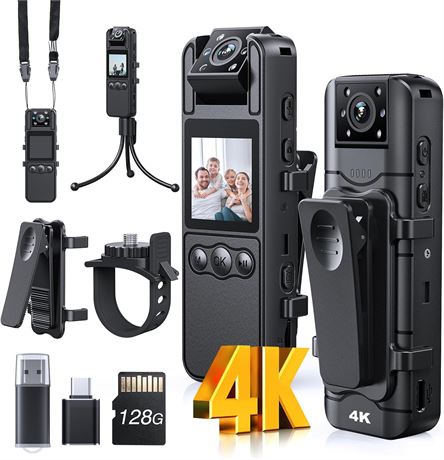 Cam ra corporelle Z11 4K avec audio, 128 Go, rotatif 180 , vision nocturne