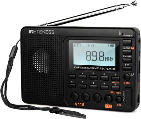 Radio portable FM/AM/MP3 Retekess, carte SD, noir