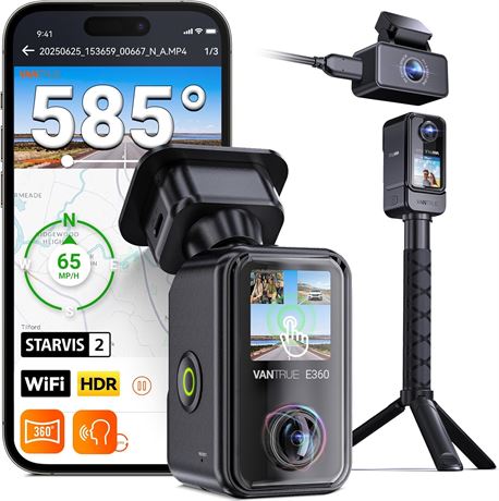 Vantrue E360 ACE 3-Channel WiFi Dash Cam, Dual STARVIS 2, 2.7K Front/Rear/Inside