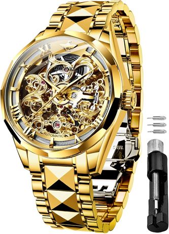 Swiss Automatic Skeleton Watch Tungsten Steel Gold