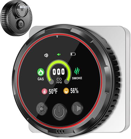Upgraded Plug-in 5-in-1 CO Detector with Screen, Smoke/Temp/Humidity, Alarm