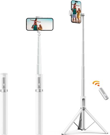 ATUMTEK 62" Selfie Stick Tripod with Bluetooth Remote, Phone Tripod White