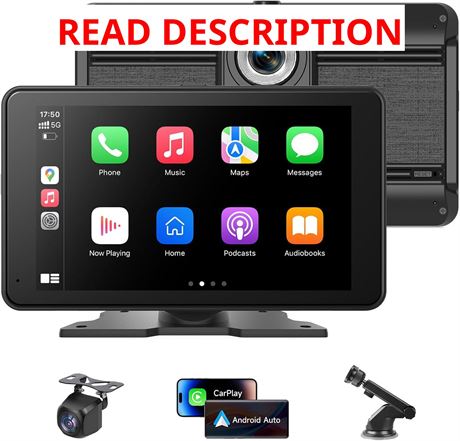 CarPlay Screen with 4K Dash Cam, 7" CarPlay/Android Auto, 1080P Backup