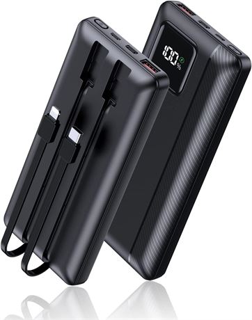 16000mAh Power Bank PD 30W QC4.0 Fast Charger with LED Display & Built-in Cables